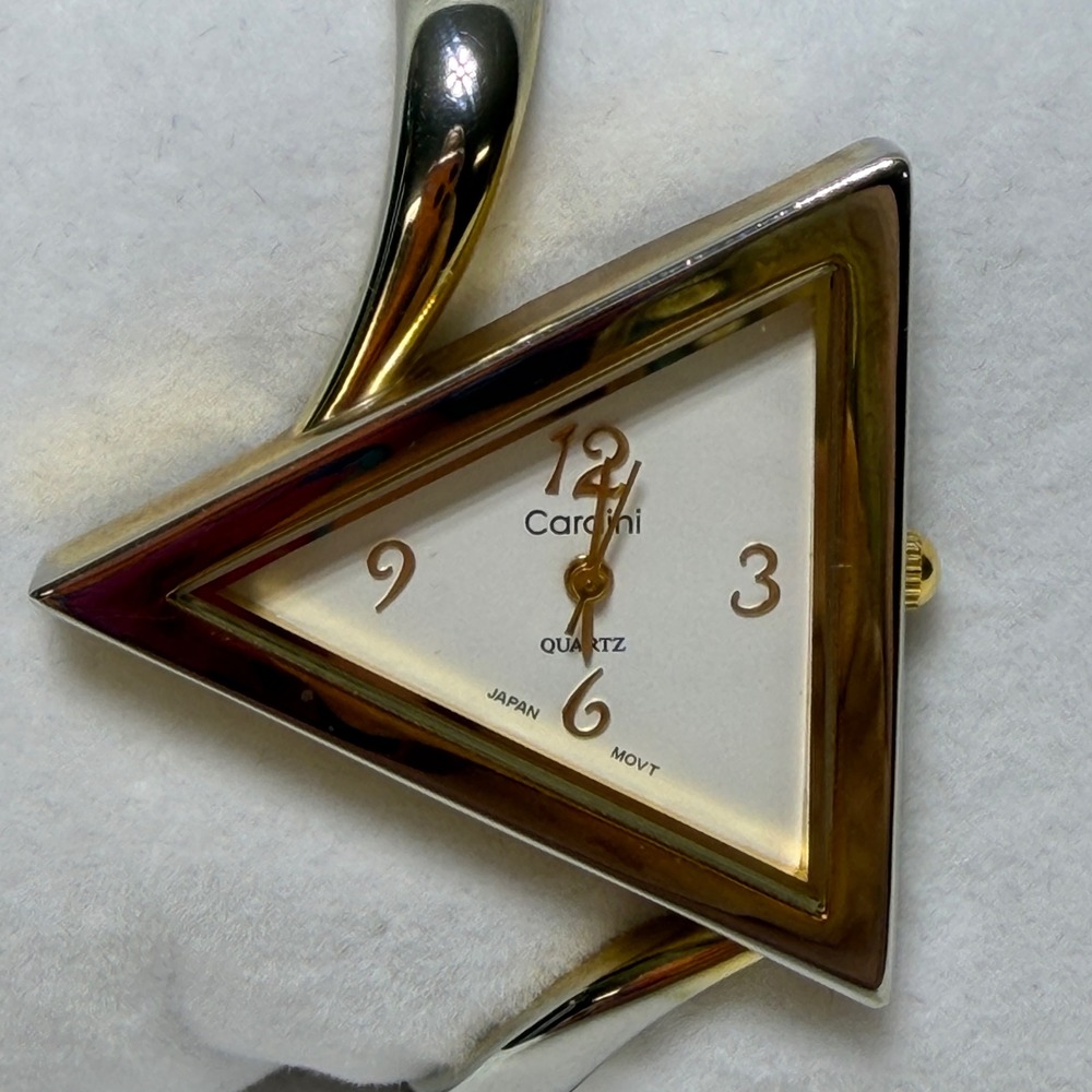 VTG Cardini Womens Triangle Face Bangle Watch Two Tone Gold Silver Japan Quartz